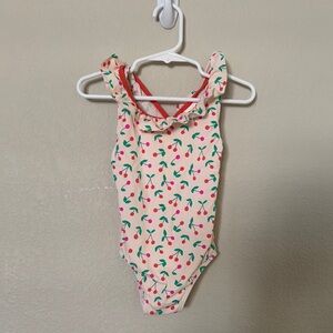 Mini Boden Cherry Print Kids Swim One Piece - Cream and Red